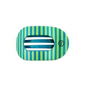 Teleties Blue and green striped flat round hair clip
