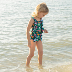 Isla Botánica Tropical Birds Ruffle Front One Piece Girls Swimsuit