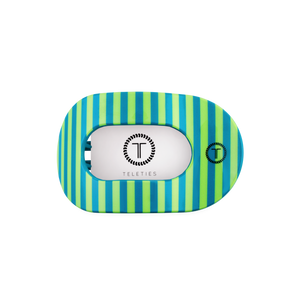 Striped product with 'Teleties' branding on a white background