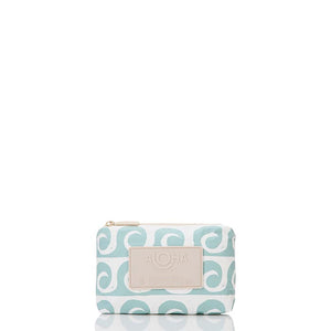 Small pouch with wave pattern and visible brand logo on a white background