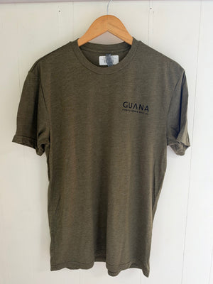 Military Green SS Tee with GUANA Ponte Vedra Beach printed on front left chest
